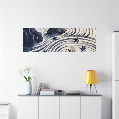 Zen Rock Garden in Golden Hour | Sumi E Canvas Art