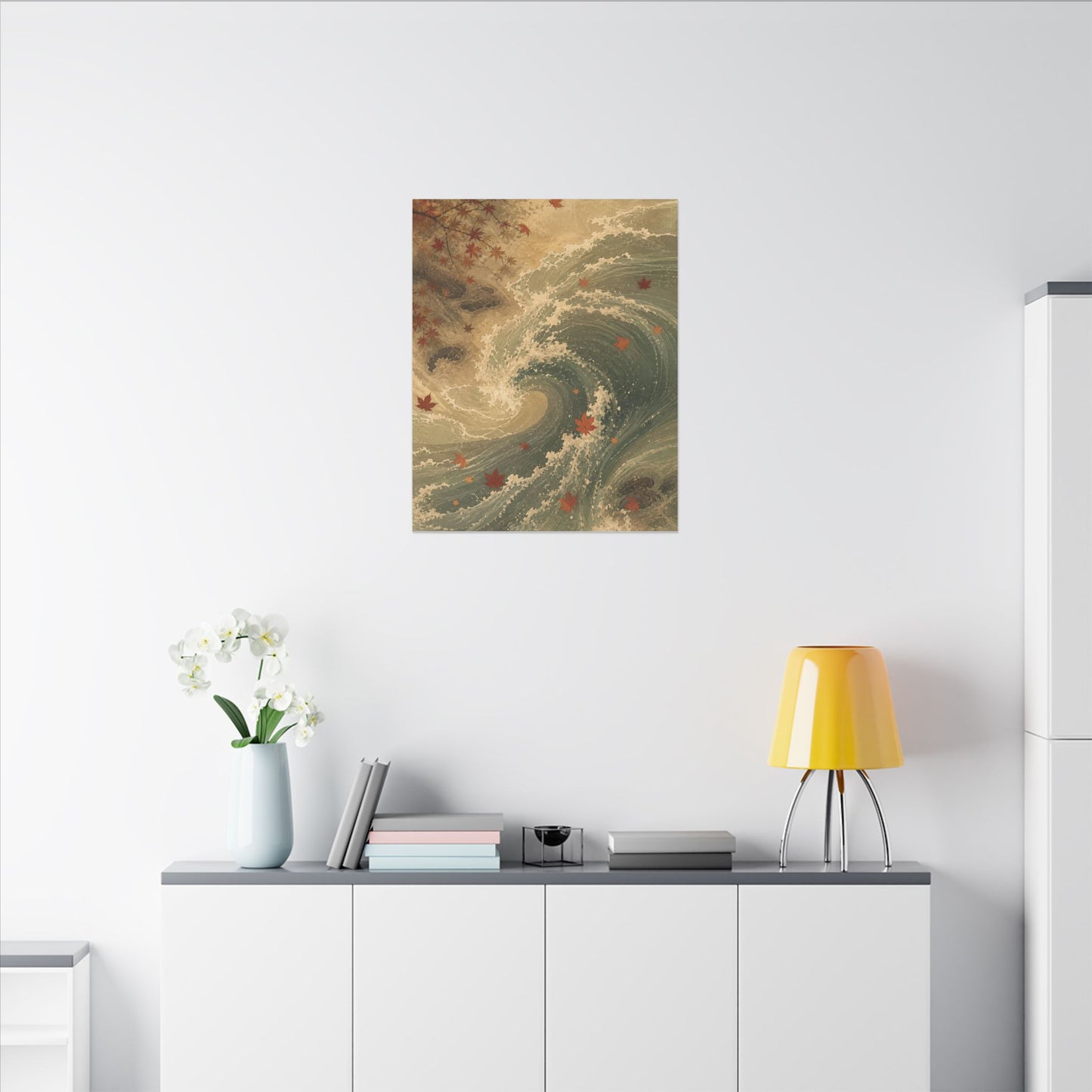 Japandi Ocean Wave in Candlelight | Japanese Pattern Canvas Art