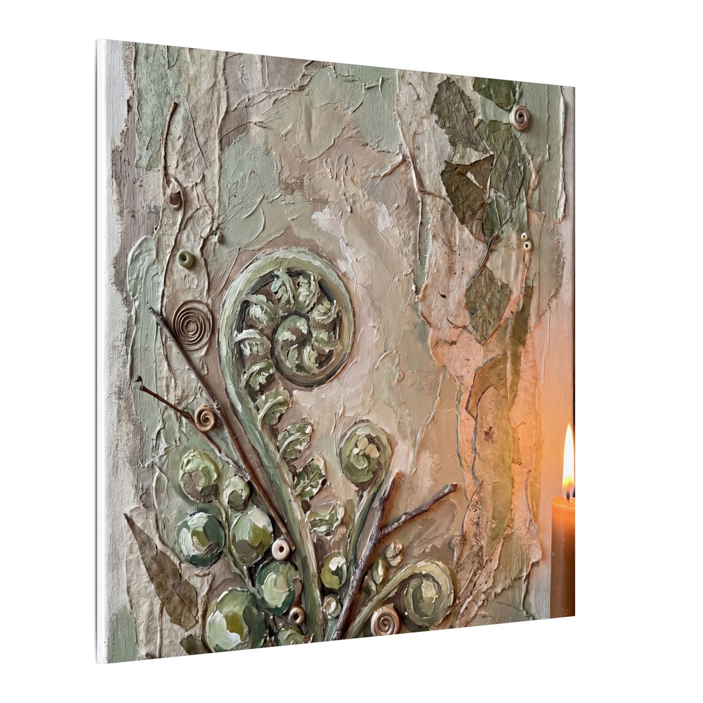 Japandi Fern Unfurling in Candlelight | Texture Canvas Art