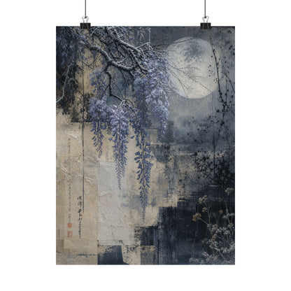 Moonlight Wisteria Wall Art Print - Japandi Seijaku