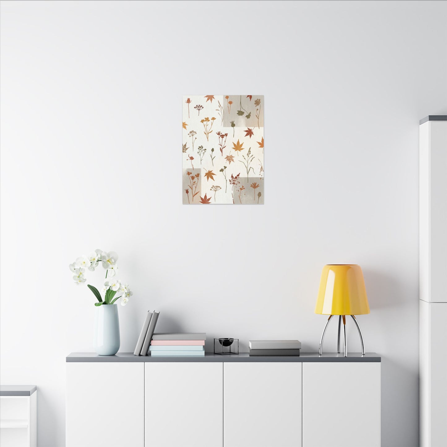 Autumn Dried Flowers Japanese Pattern Canvas Art | Elegant Decor