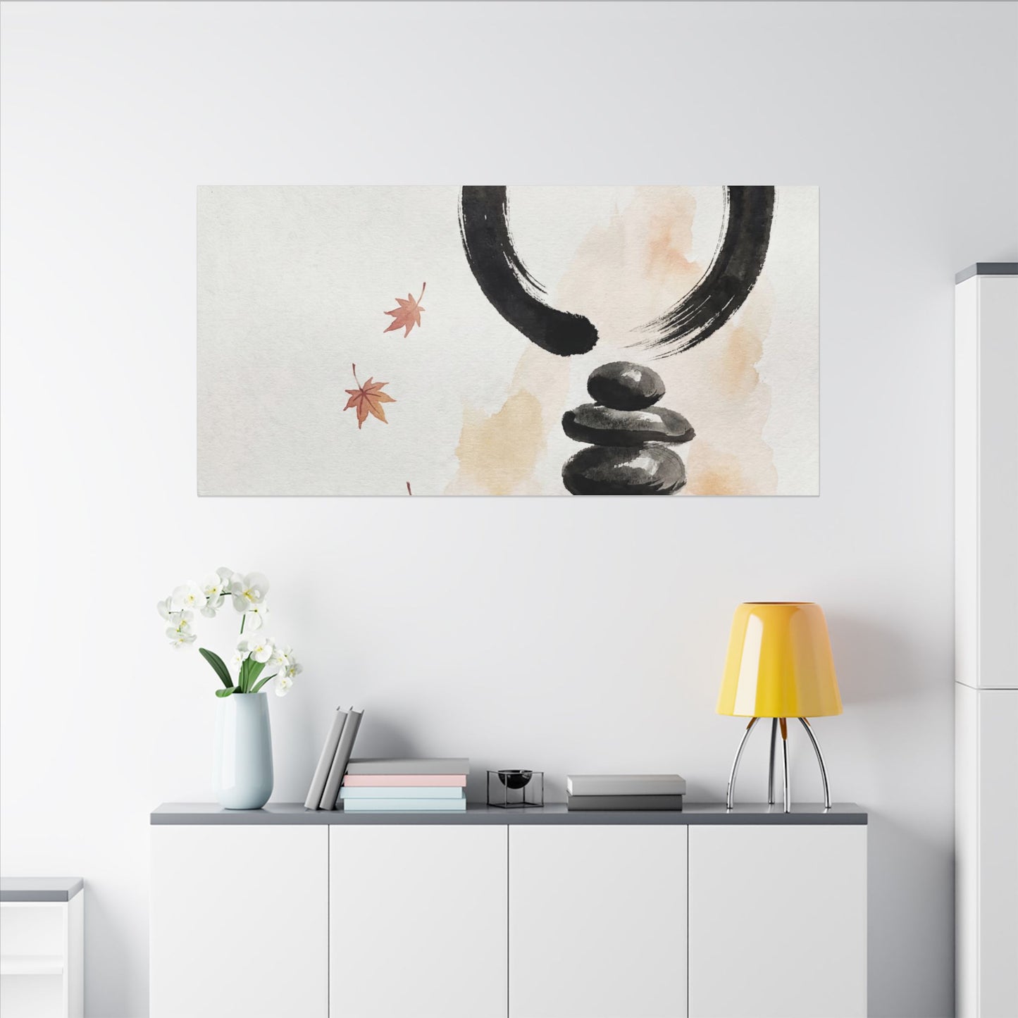 River Stones Canvas Art | Autumn Zen Enso Art
