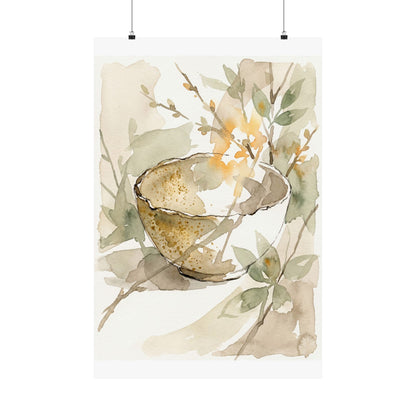 Spring Ceramic Bowl Watercolor Wall Art Print | Elegant Decor