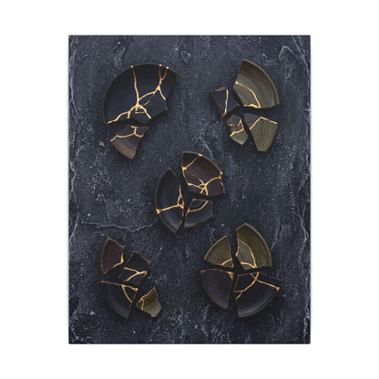 Broken Pottery Canvas Art | Winter Dark Japandi Shadow Zen Art