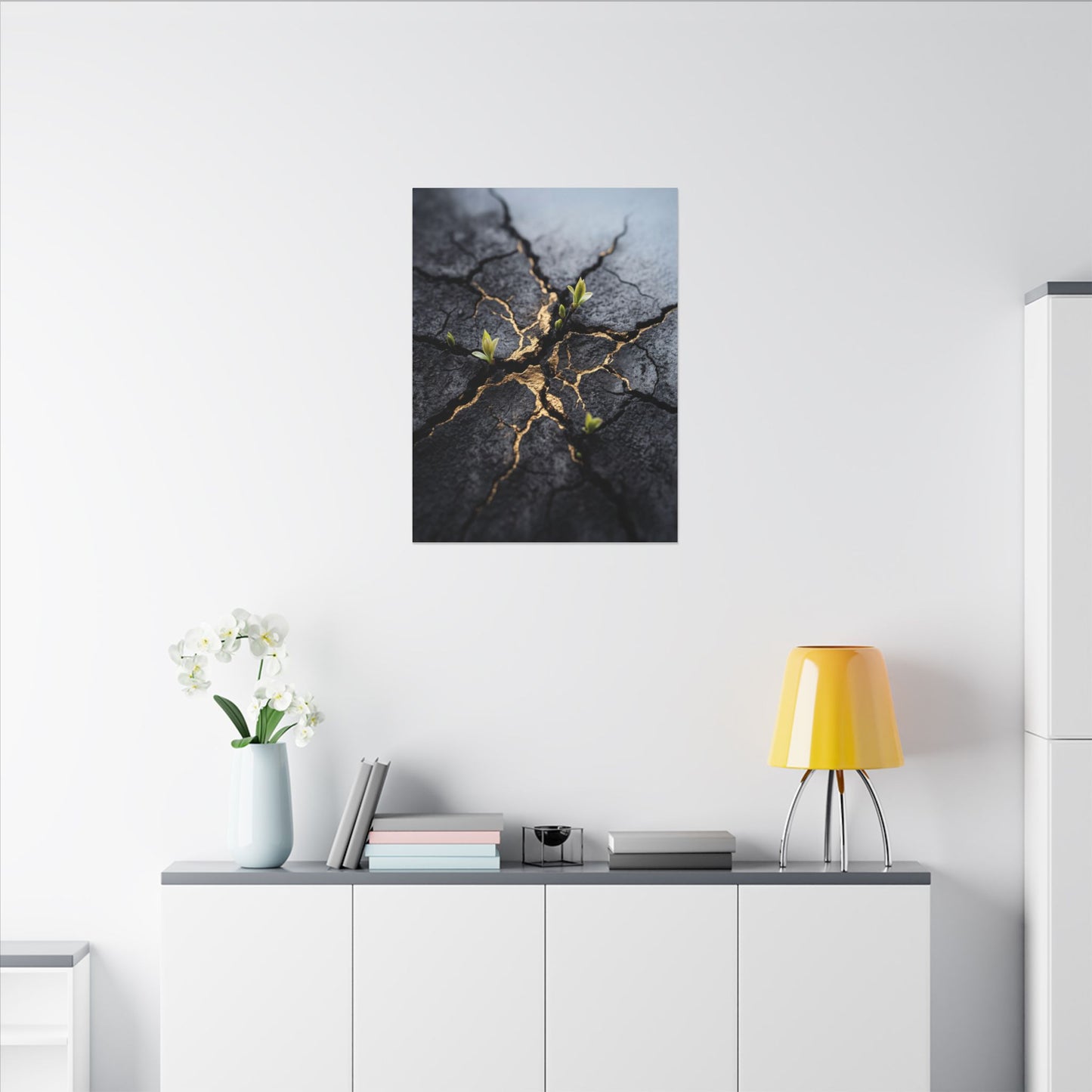 Ma Cracked Earth Canvas Art - Dark Japandi Charcoal Ink