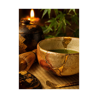 Tea Ceremony Crackle Gold Wall Art Print | Healing Kintsugi Art