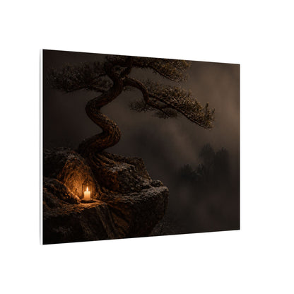 Pine Tree Shadow Zen Canvas Art | Luxurious Dark Japandi Art