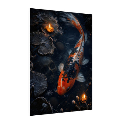 Koi Pond Canvas Art | Winter Dark Japandi Shadow Zen Art