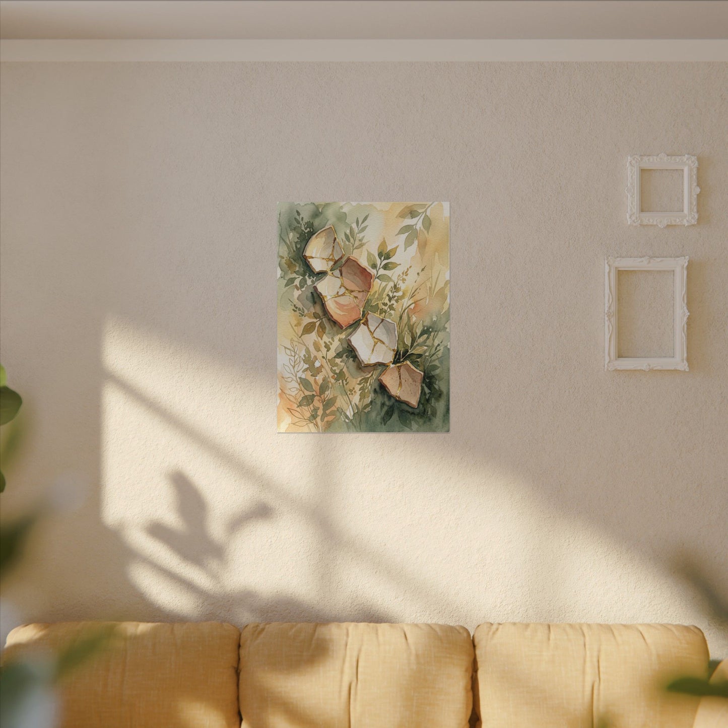 Japandi Broken Pottery in Golden Hour | Watercolor Canvas Art