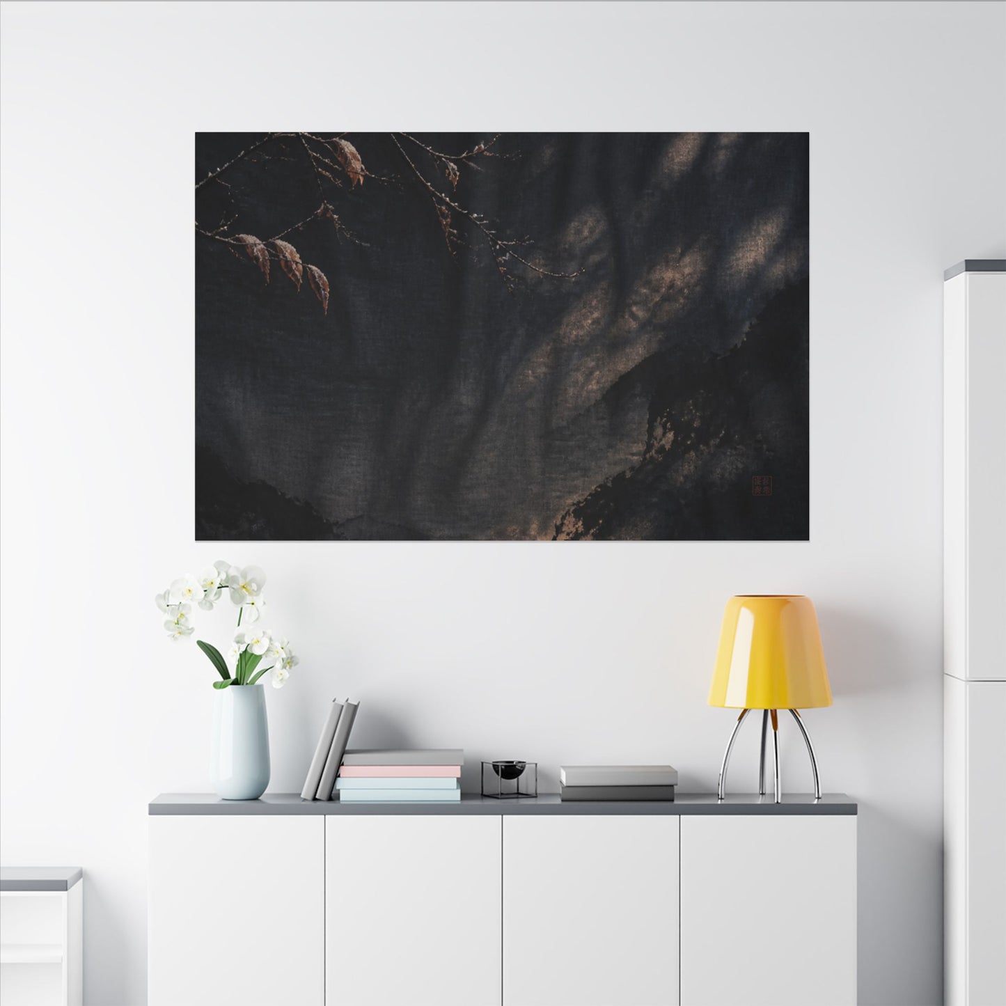 Atmospheric Silk Drape Canvas Art - Charcoal Ink Dark Japandi