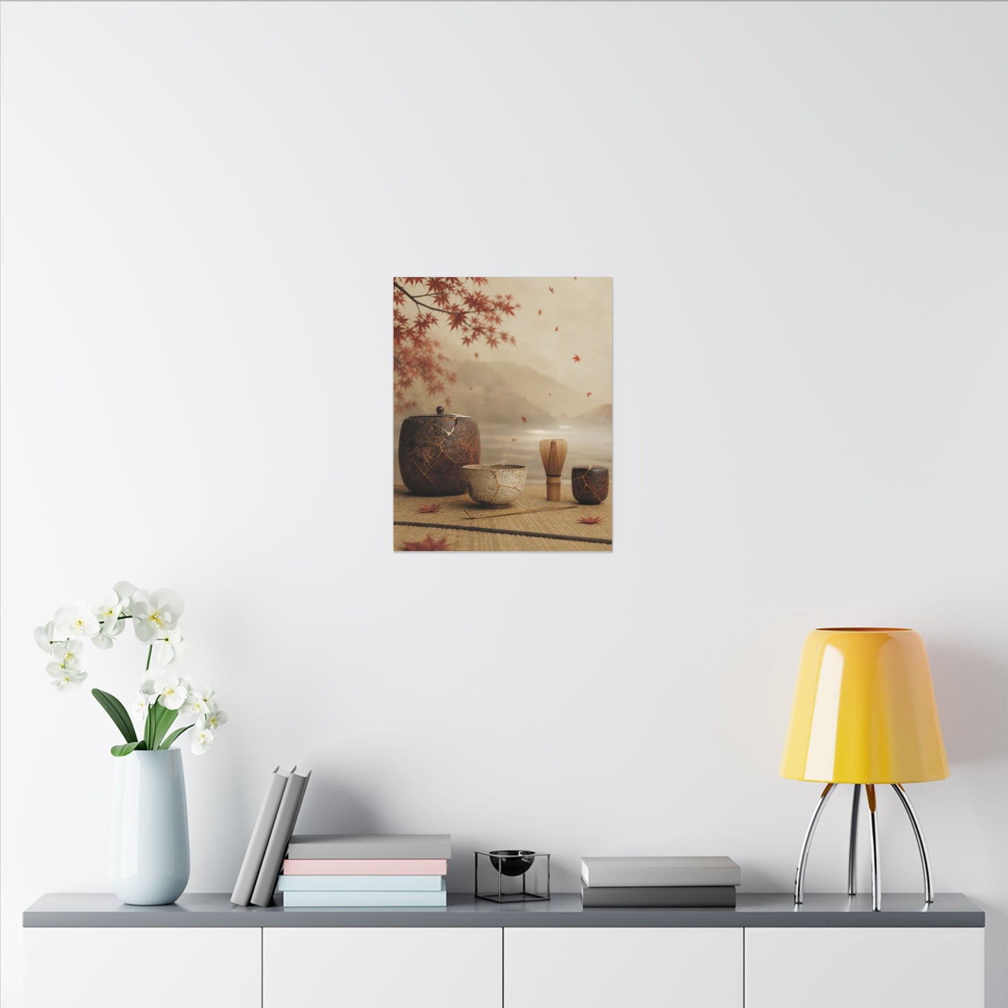 Tea Ceremony Canvas Art | Autumn Kintsugi Gold Vein Art