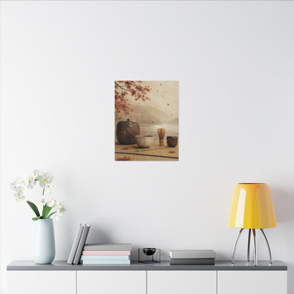 Tea Ceremony Canvas Art | Autumn Kintsugi Gold Vein Art