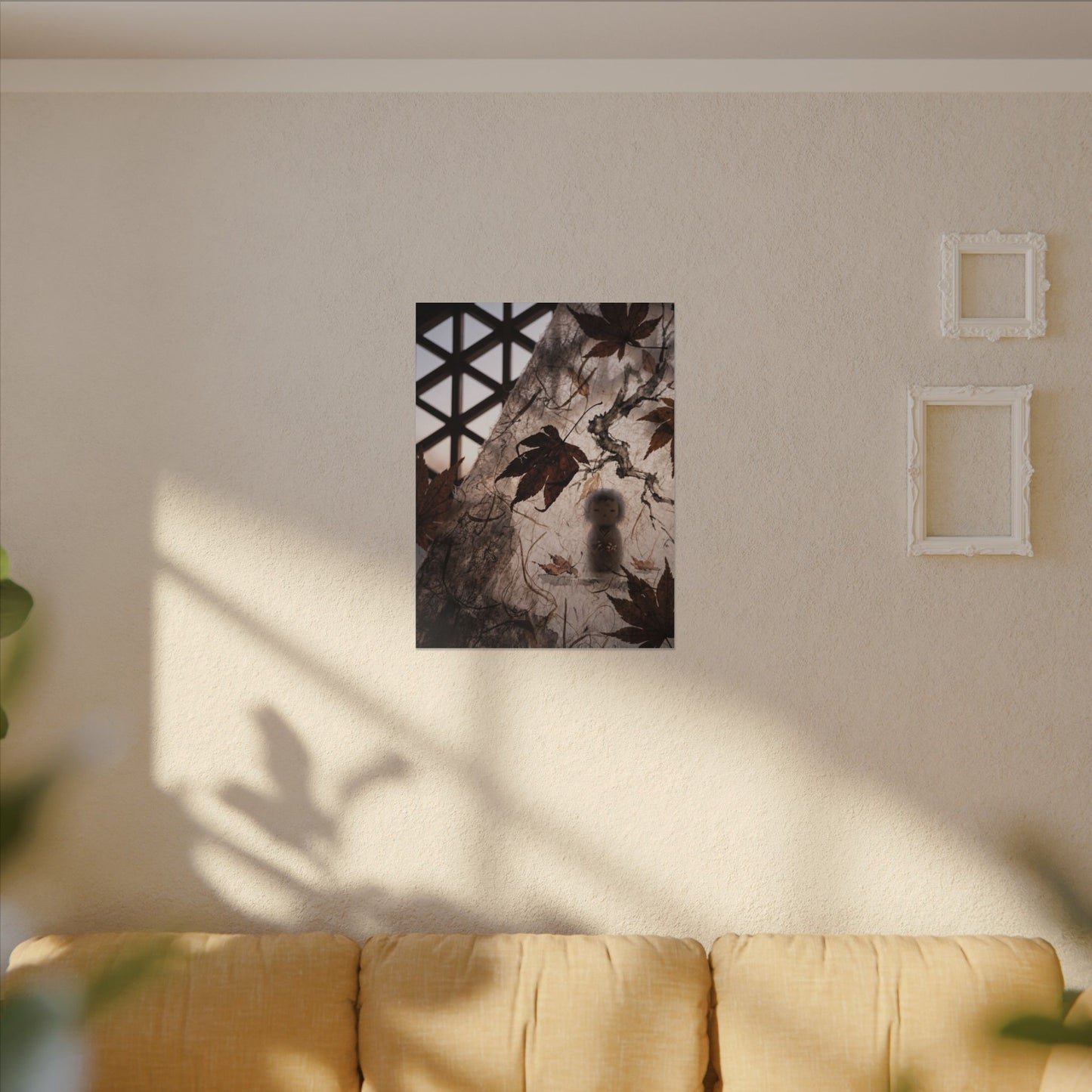 Shoji Screen Autumn Canvas Art | Dark Japandi Atmospheric Design
