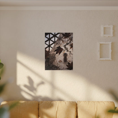 Shoji Screen Autumn Canvas Art | Dark Japandi Atmospheric Design