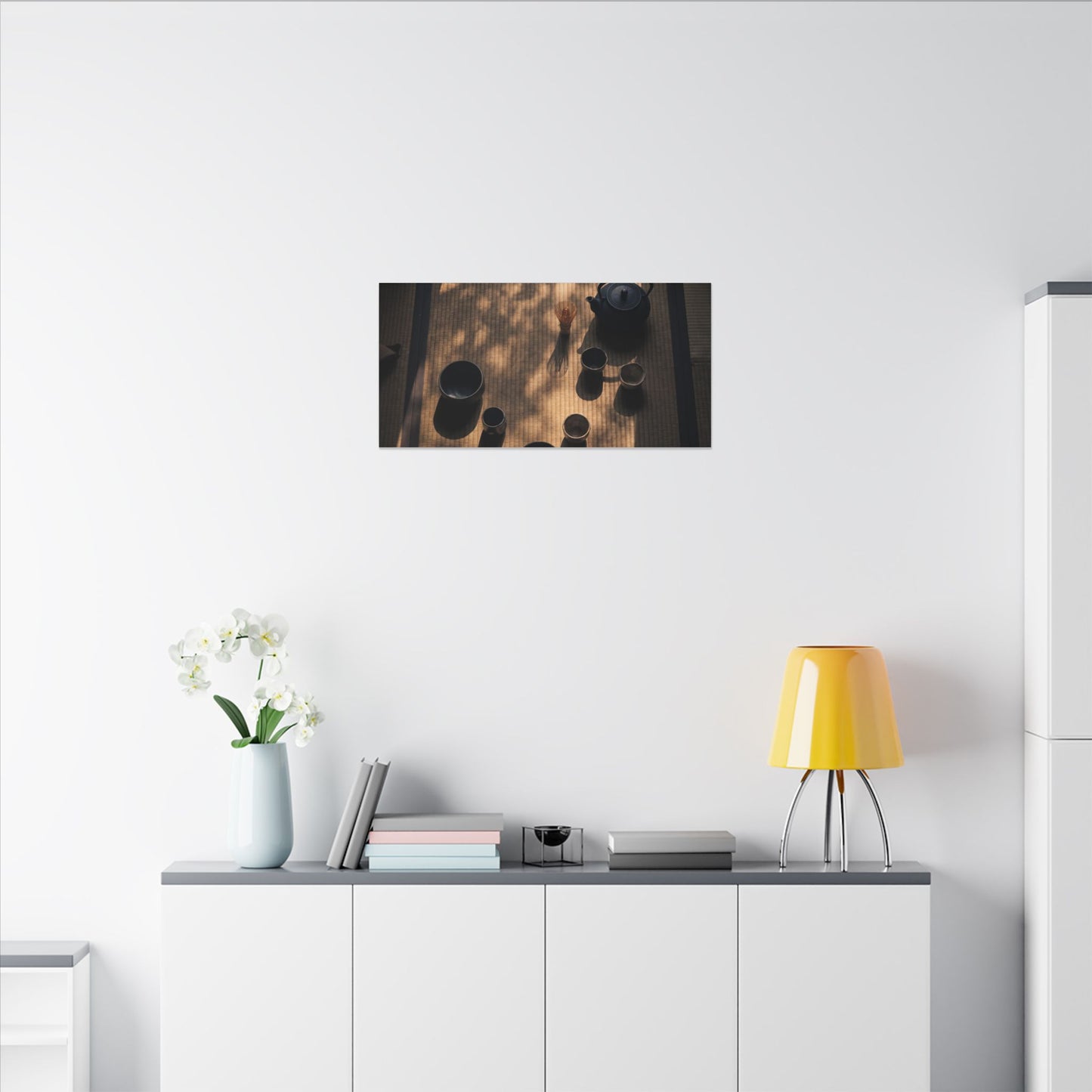 Shibui Tea Ceremony Canvas Art - Dark Japandi Shadow Zen