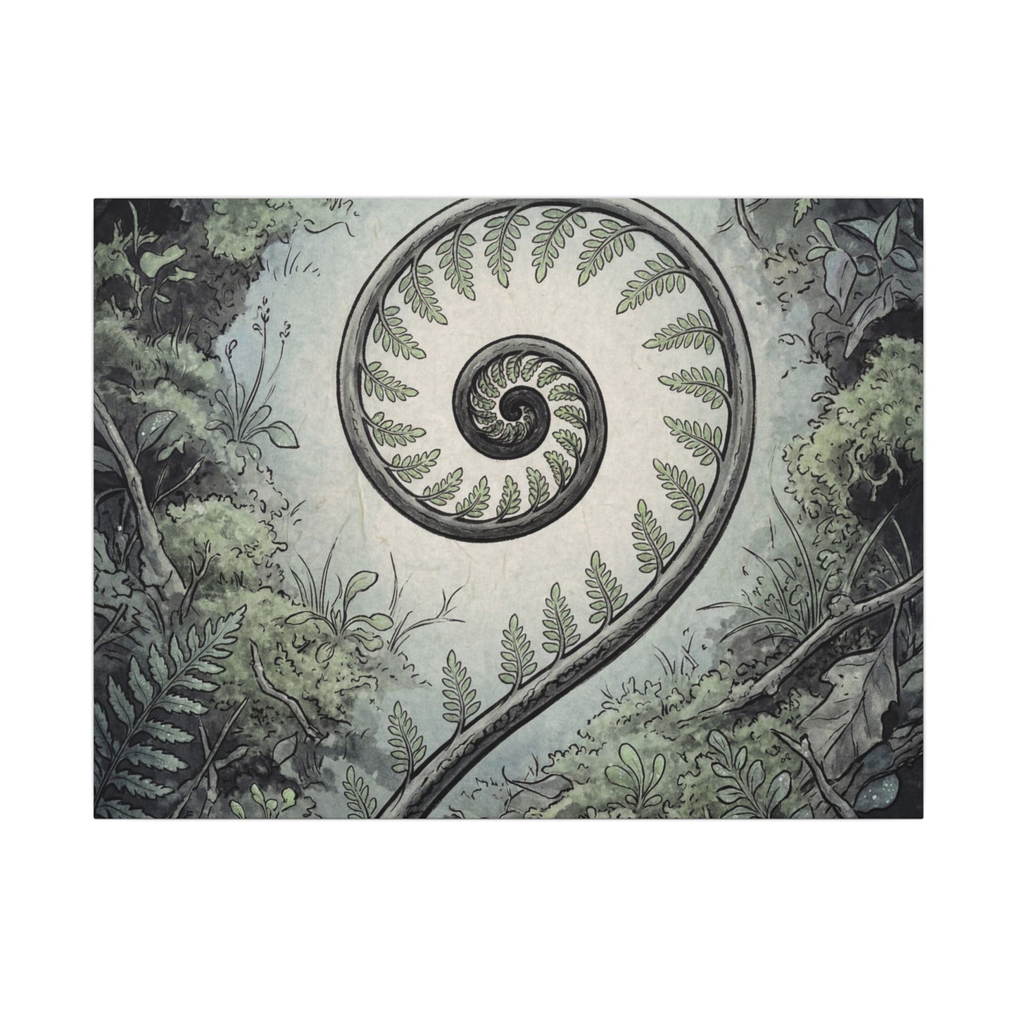 Zen Fern Unfurling in Dawn | Ukiyo E Inspired Canvas Art