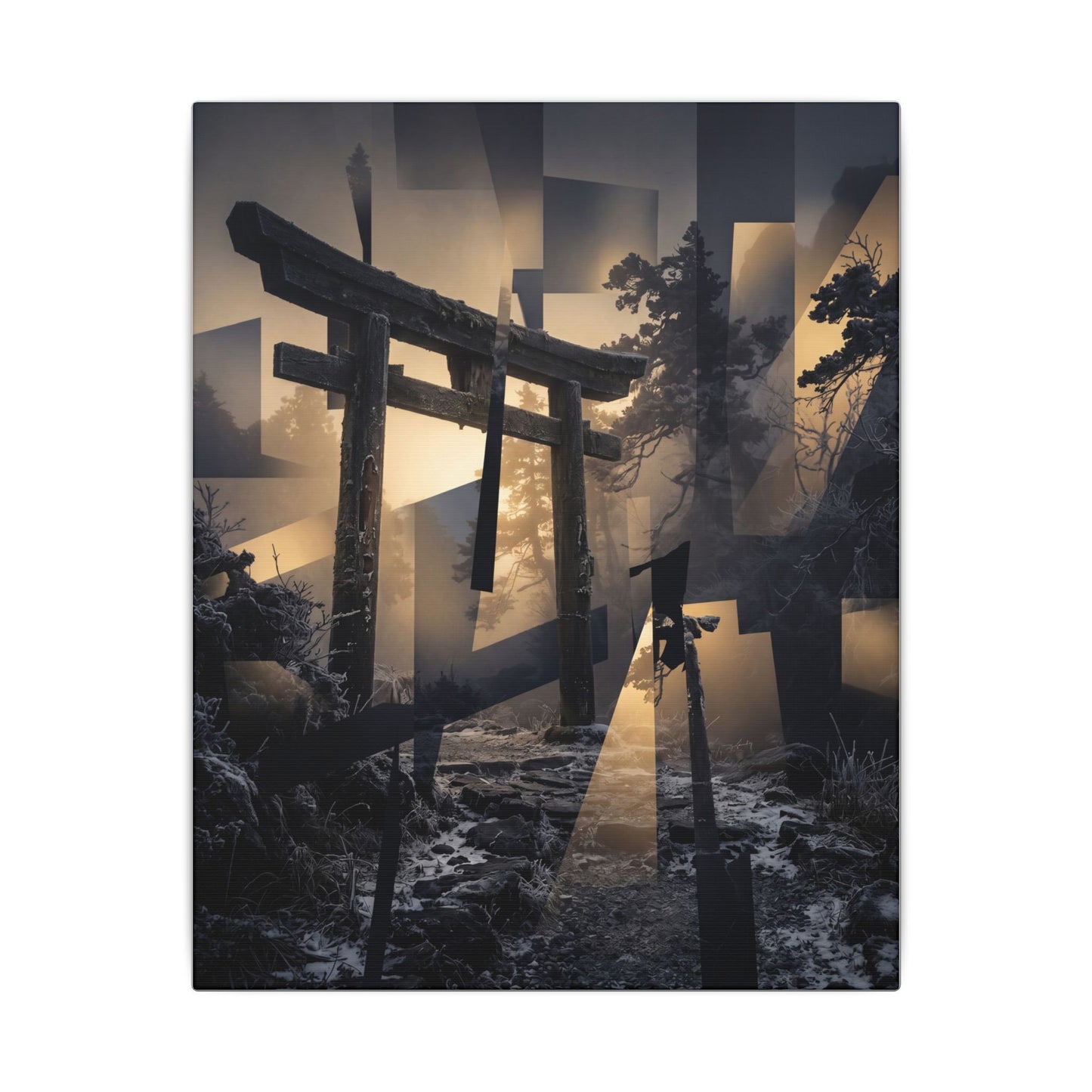 Winter Torii Gate Moody Minimal Canvas Art | Bold Decor