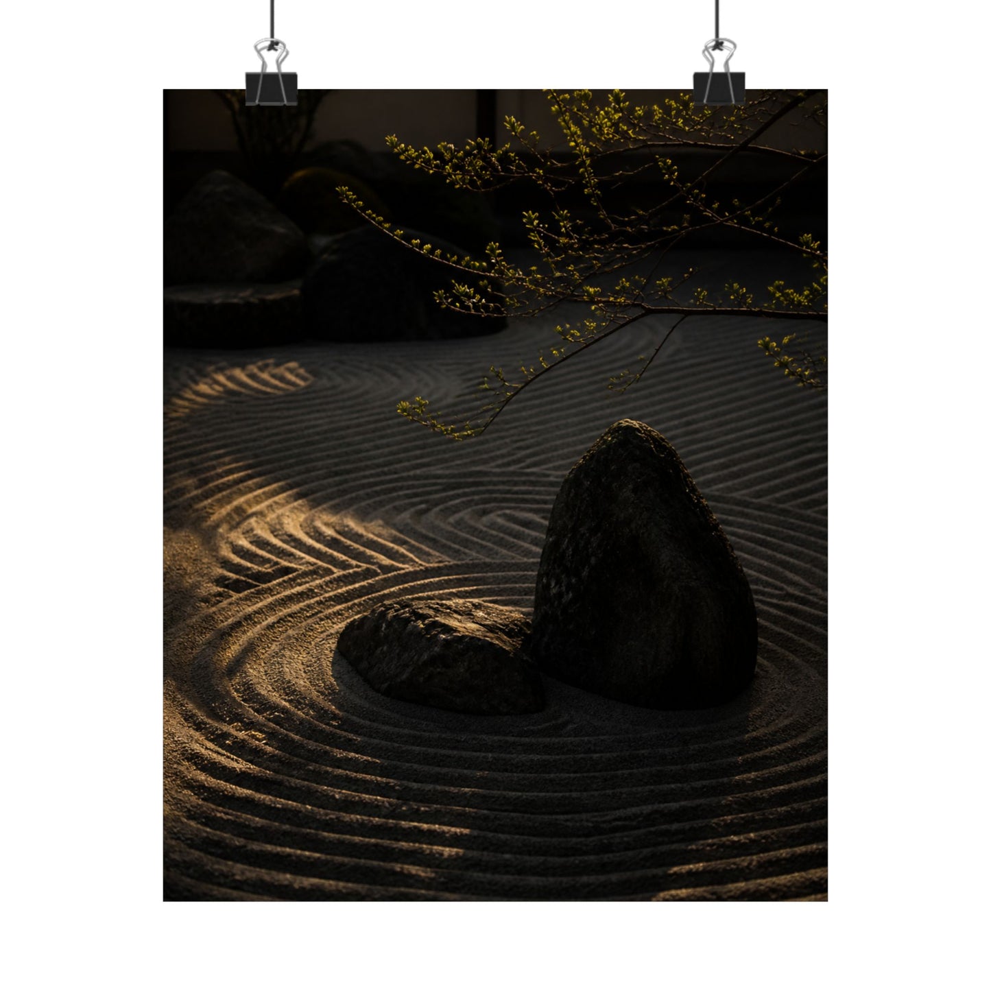 Golden Hour Rock Garden Wall Art Print - Dark Japandi Ma