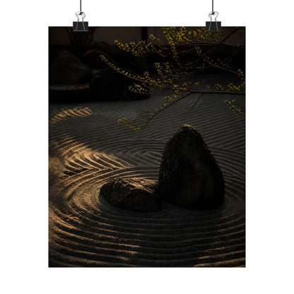 Golden Hour Rock Garden Wall Art Print - Dark Japandi Ma