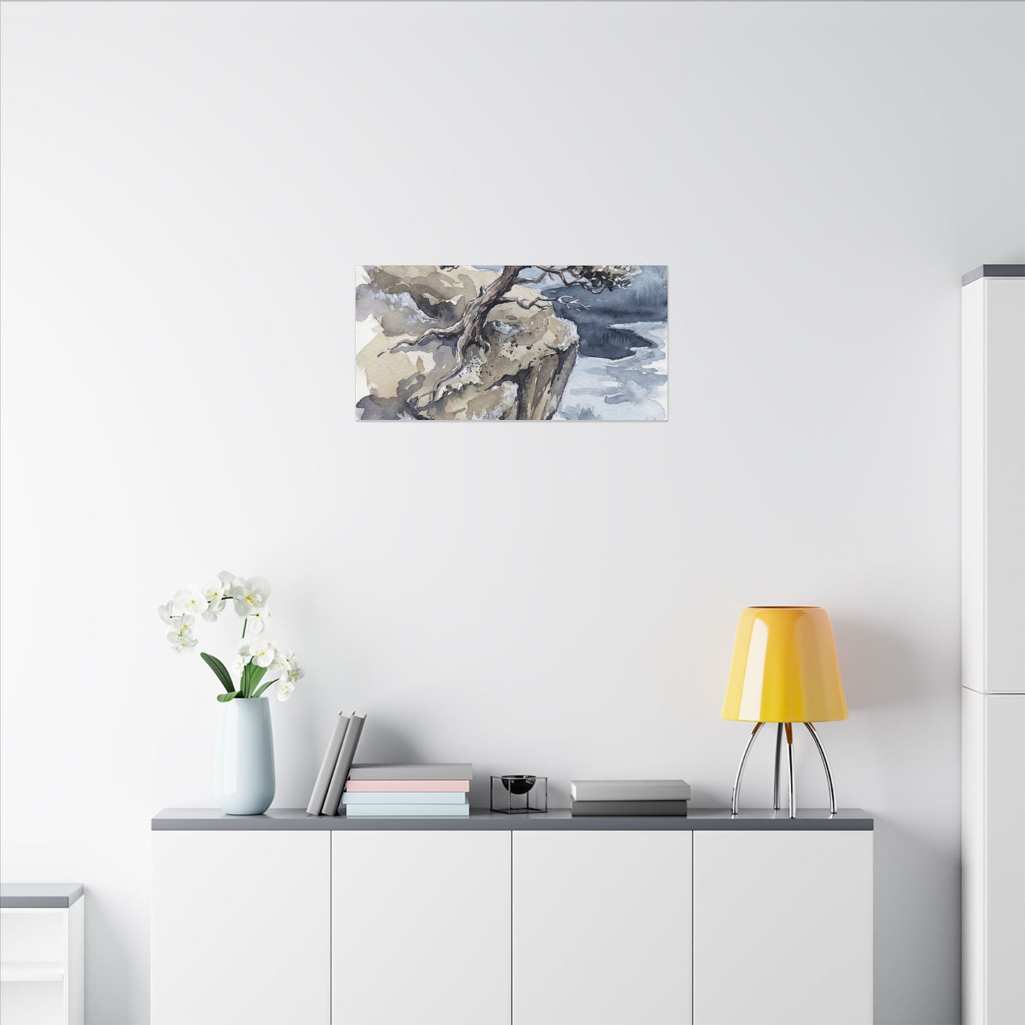 Pine Tree Canvas Art | Winter Japandi Watercolor Art