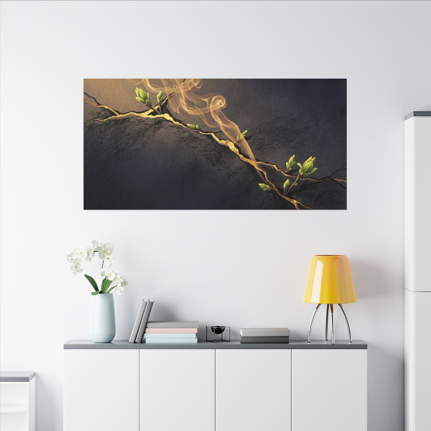 Spring Incense Smoke Gold Vein Canvas Art | Healing Decor