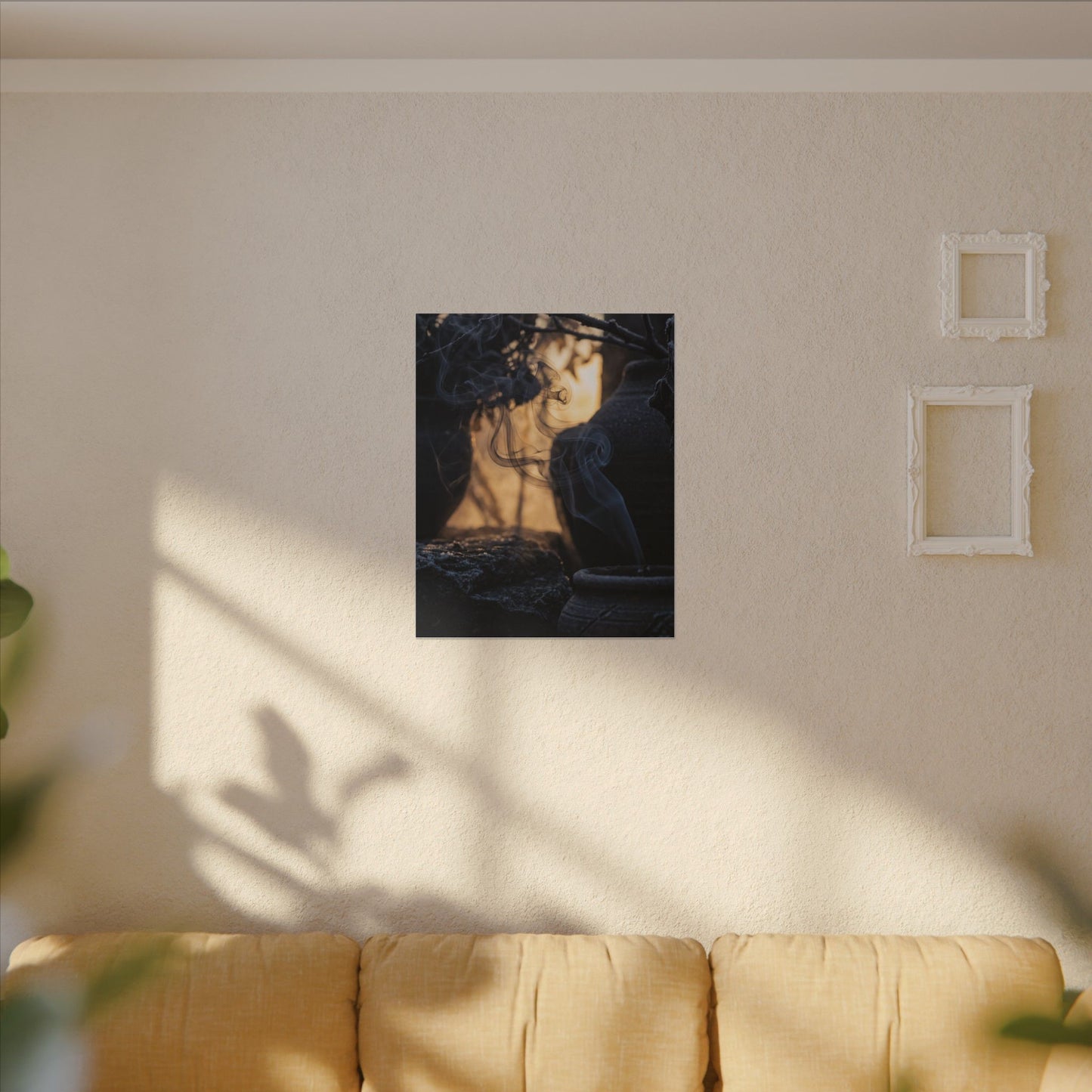 Incense Smoke Canvas Art | Winter Dark Japandi Shadow Zen Art
