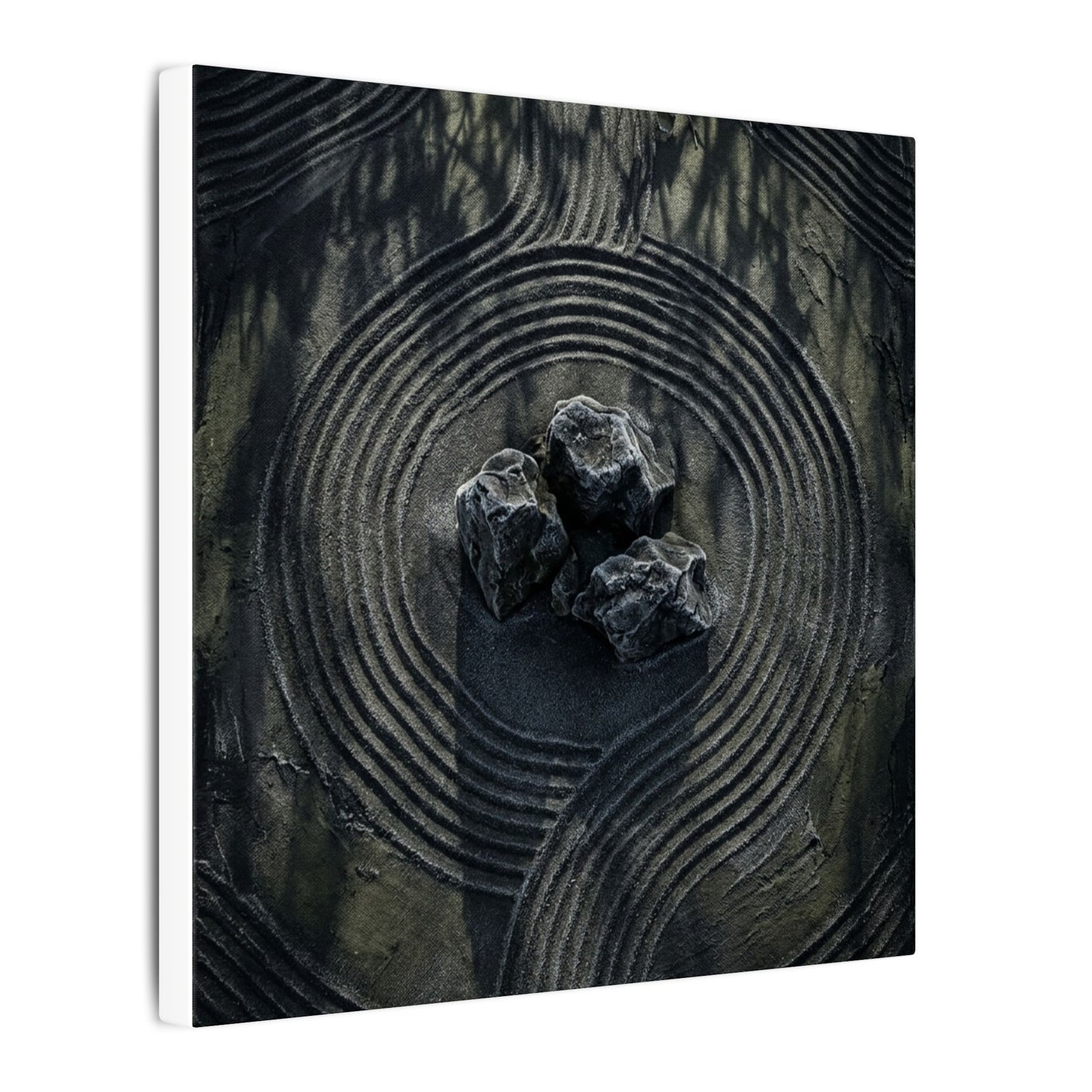 Moody Rock Garden Canvas Art - Dark Texture Dark Japandi