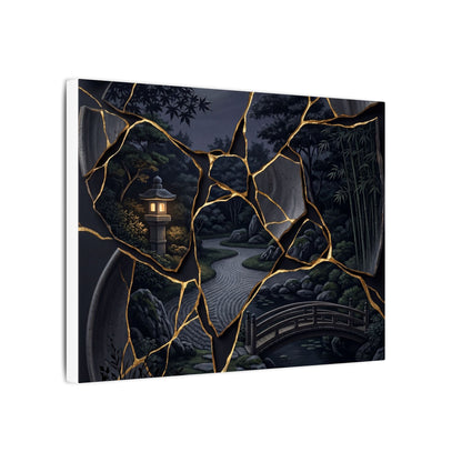 Kintsugi Moonlit Garden in Golden Hour | Gold Repair Canvas Art