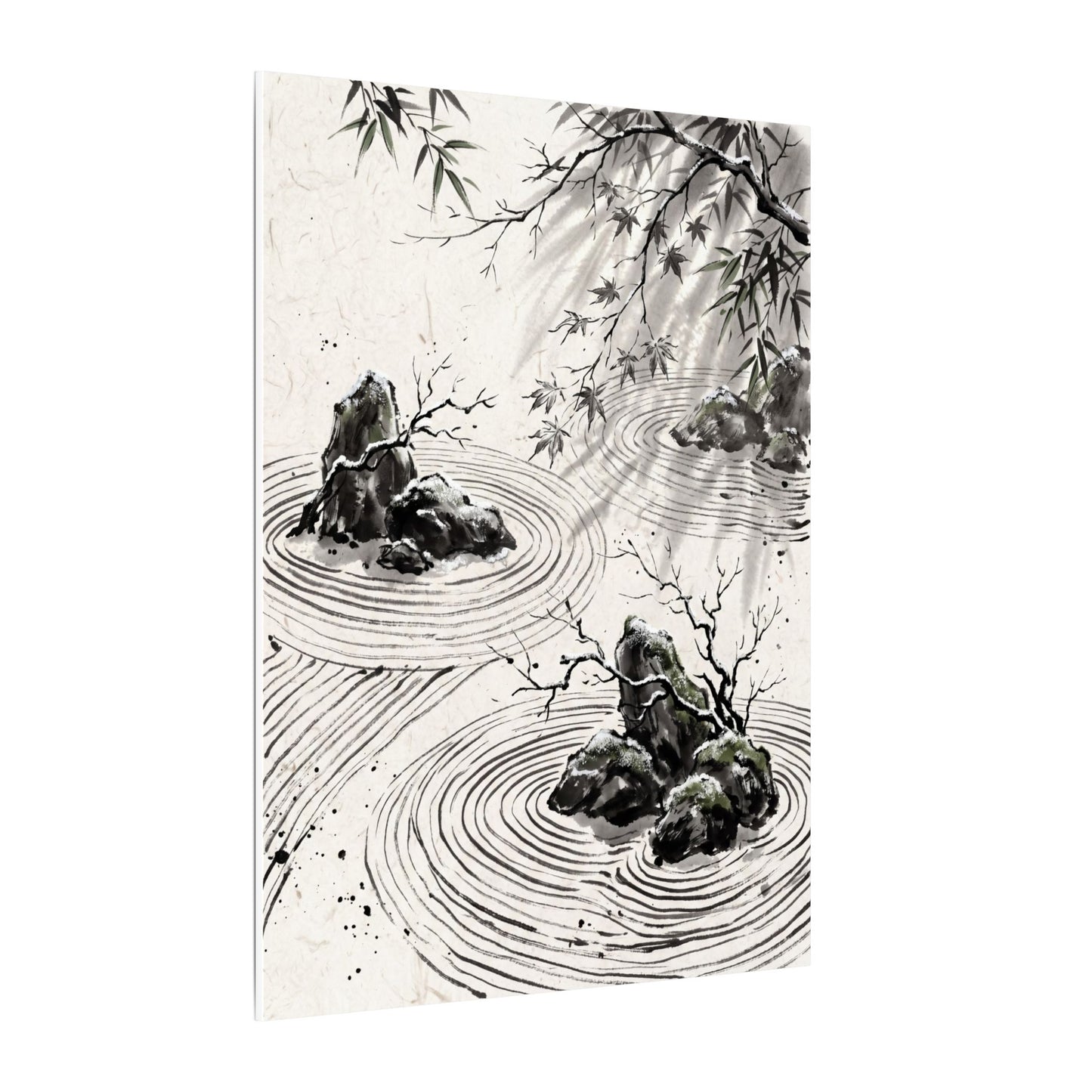 Rock Garden Canvas Art | Winter Zen Sumi E Art