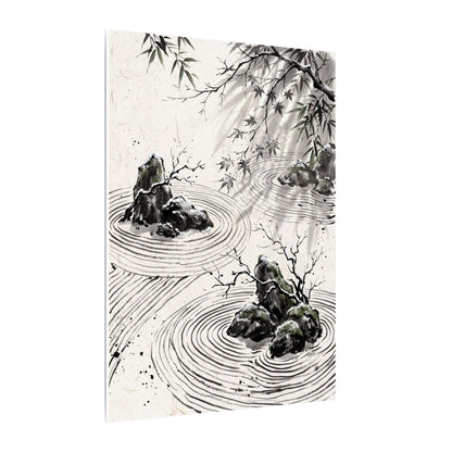 Rock Garden Canvas Art | Winter Zen Sumi E Art