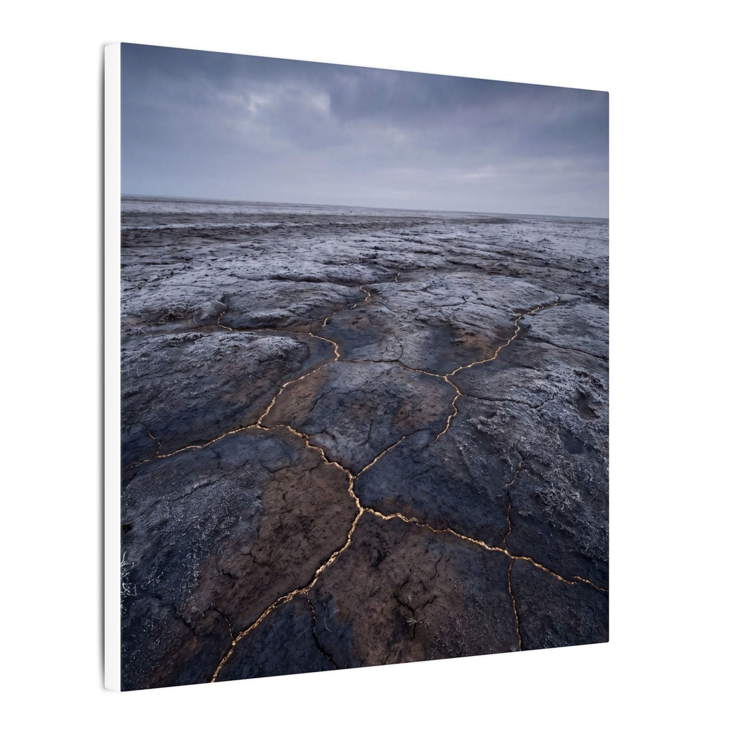 Dark Japandi Cracked Earth in Overcast | Dark Texture Canvas Art
