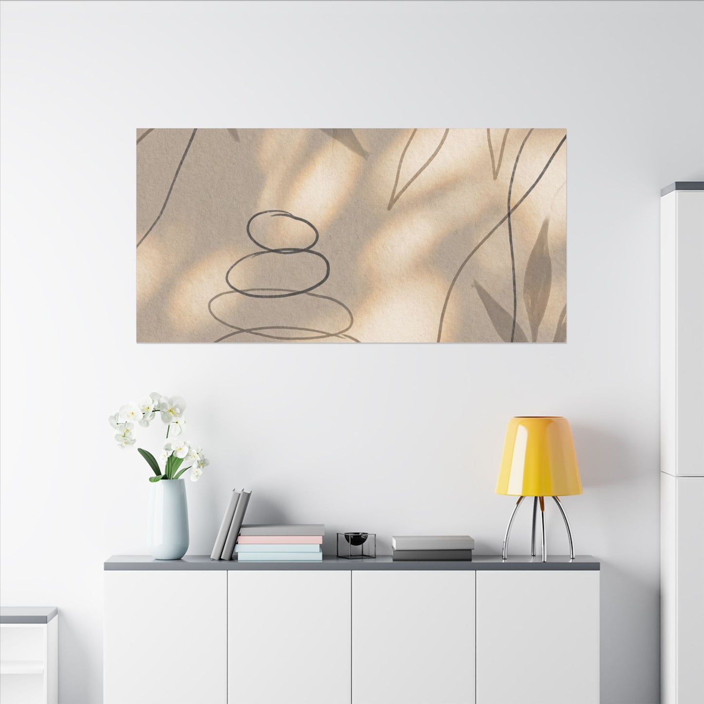 River Stones Minimal Line Canvas Art | Earthy Japandi Art