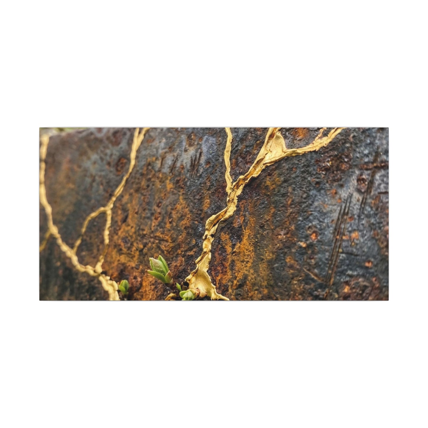 Mono No Aware Rust Patina Canvas Art - Kintsugi Gold Repair