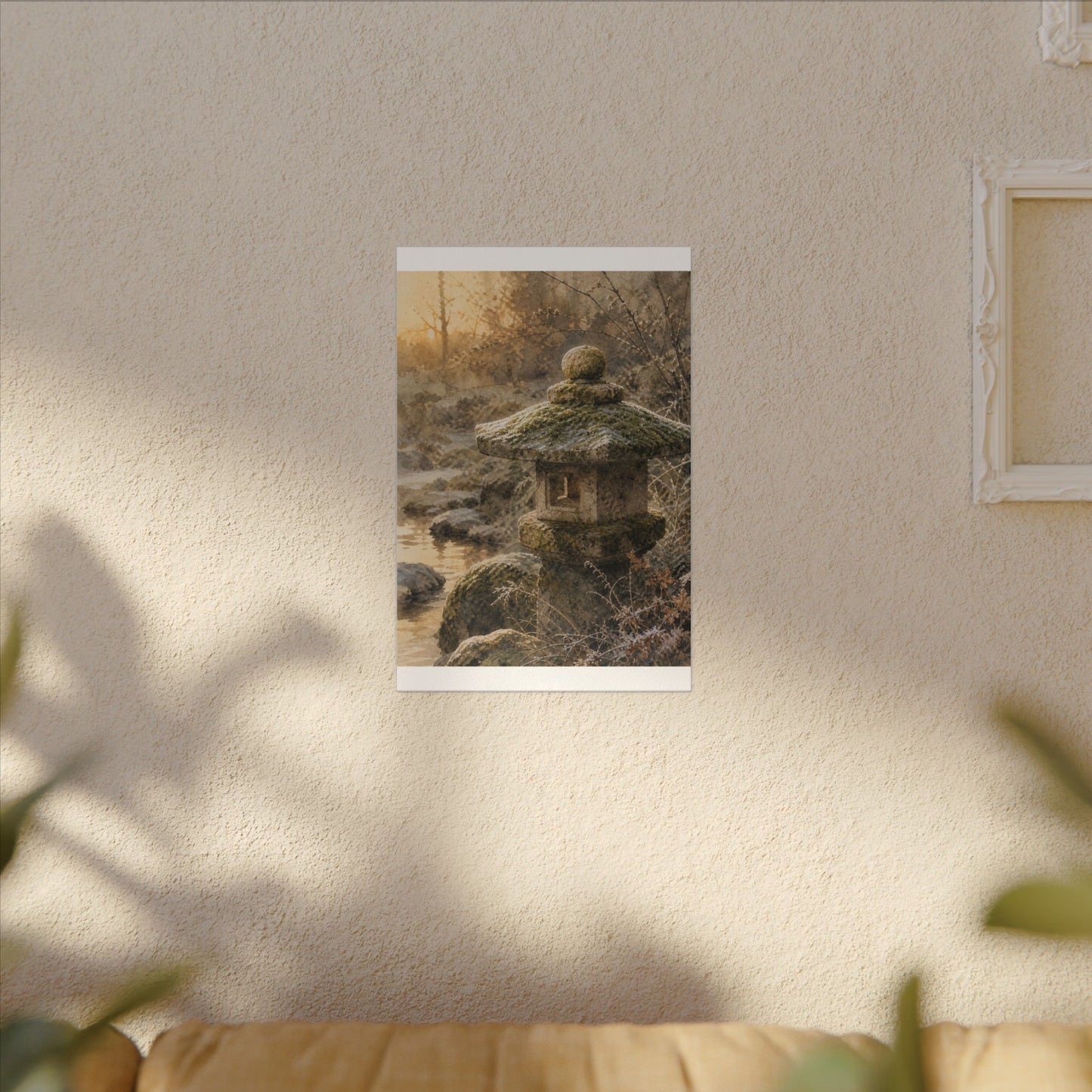 Winter Stone Lantern Watercolor Canvas Art | Earthy Decor