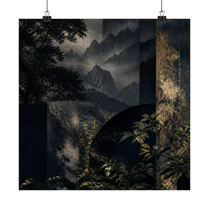 Fukinsei Mountain Mist Wall Art Print - Dark Japandi Moody Minimal