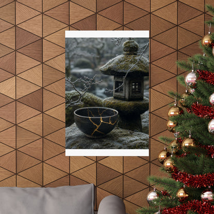 Stone Lantern Winter Wall Art Print | Kintsugi Beautiful Design