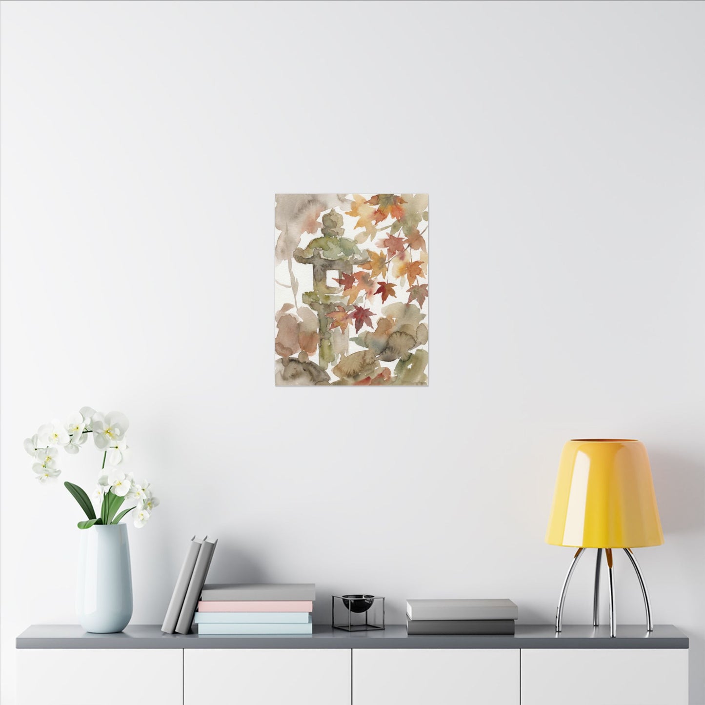 Stone Lantern Watercolor Canvas Art | Earthy Japandi Art