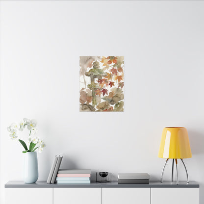 Stone Lantern Watercolor Canvas Art | Earthy Japandi Art