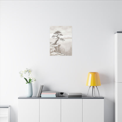 Neutral Pine Tree Canvas Art - Minimal Line Japandi