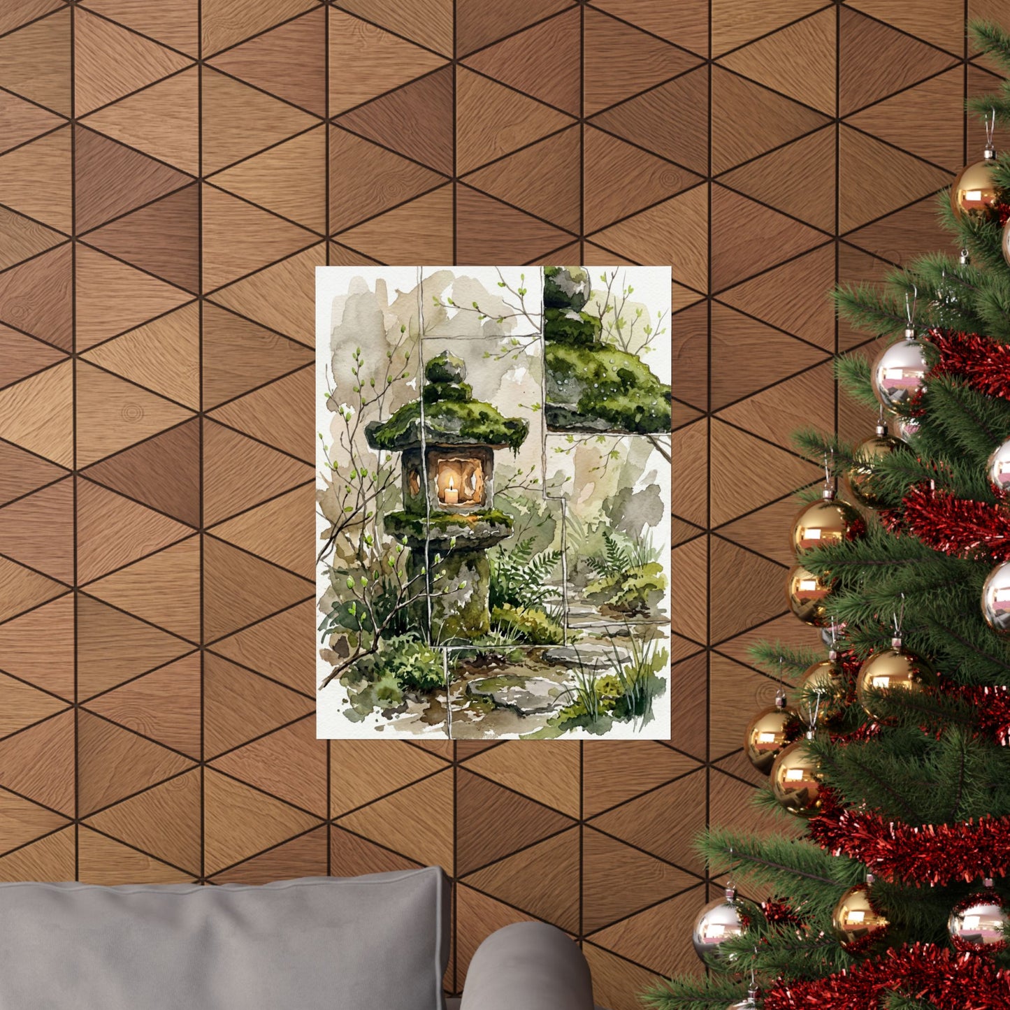 Stone Lantern Spring Wall Art Print | Japandi Neutral Design