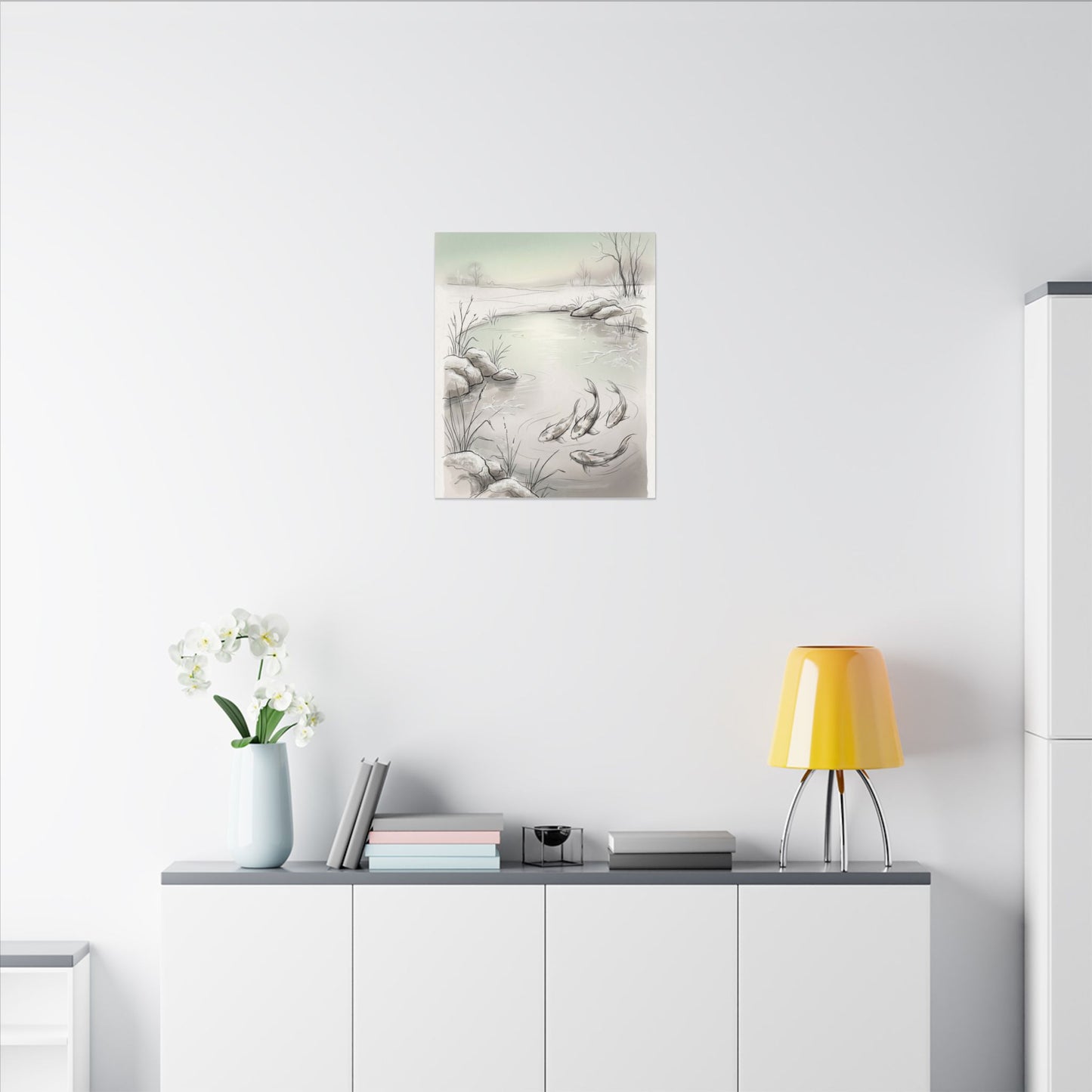 Koi Pond Minimal Line Canvas Art | Cozy Japandi Art