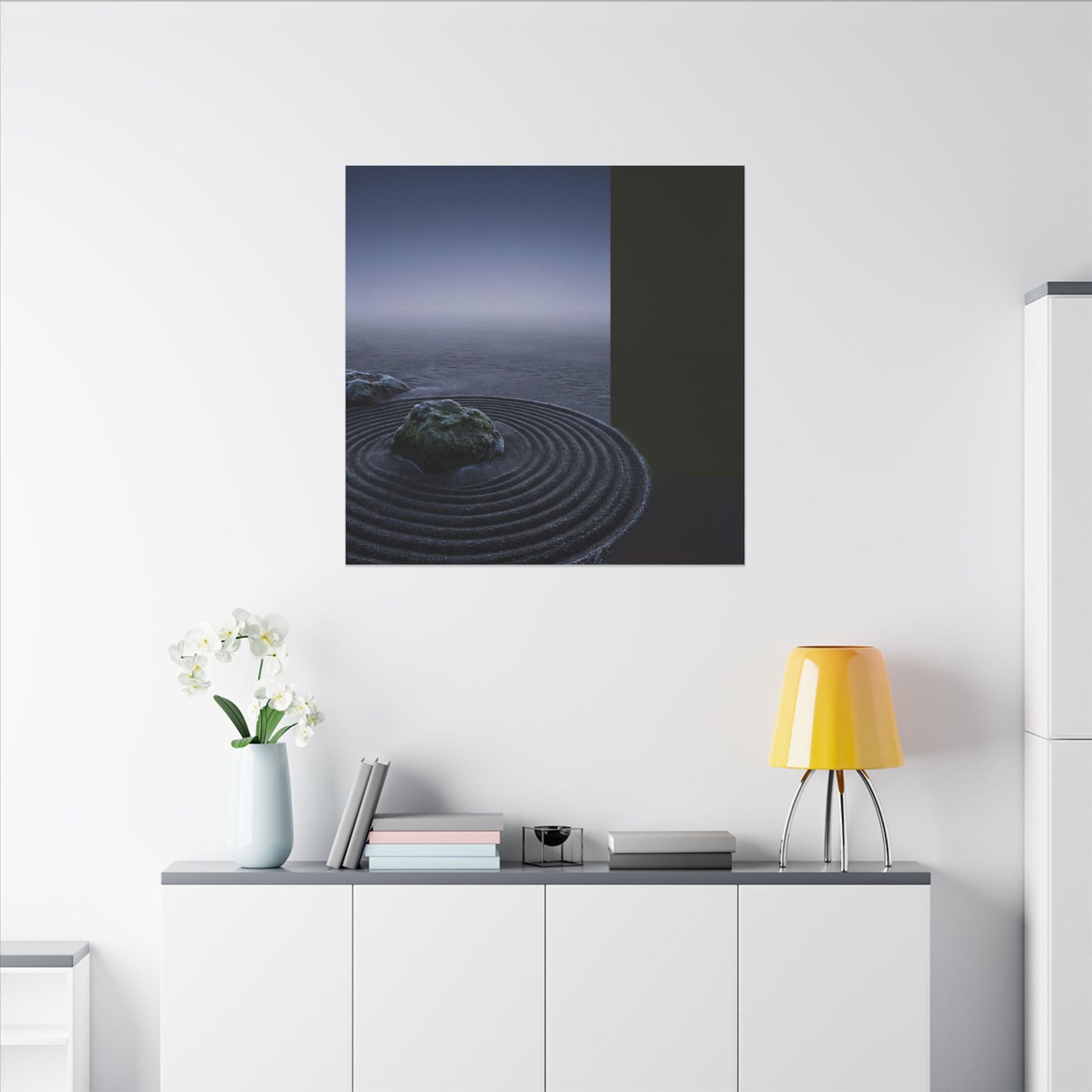 Ma Rock Garden Canvas Art - Dark Japandi Moody Minimal