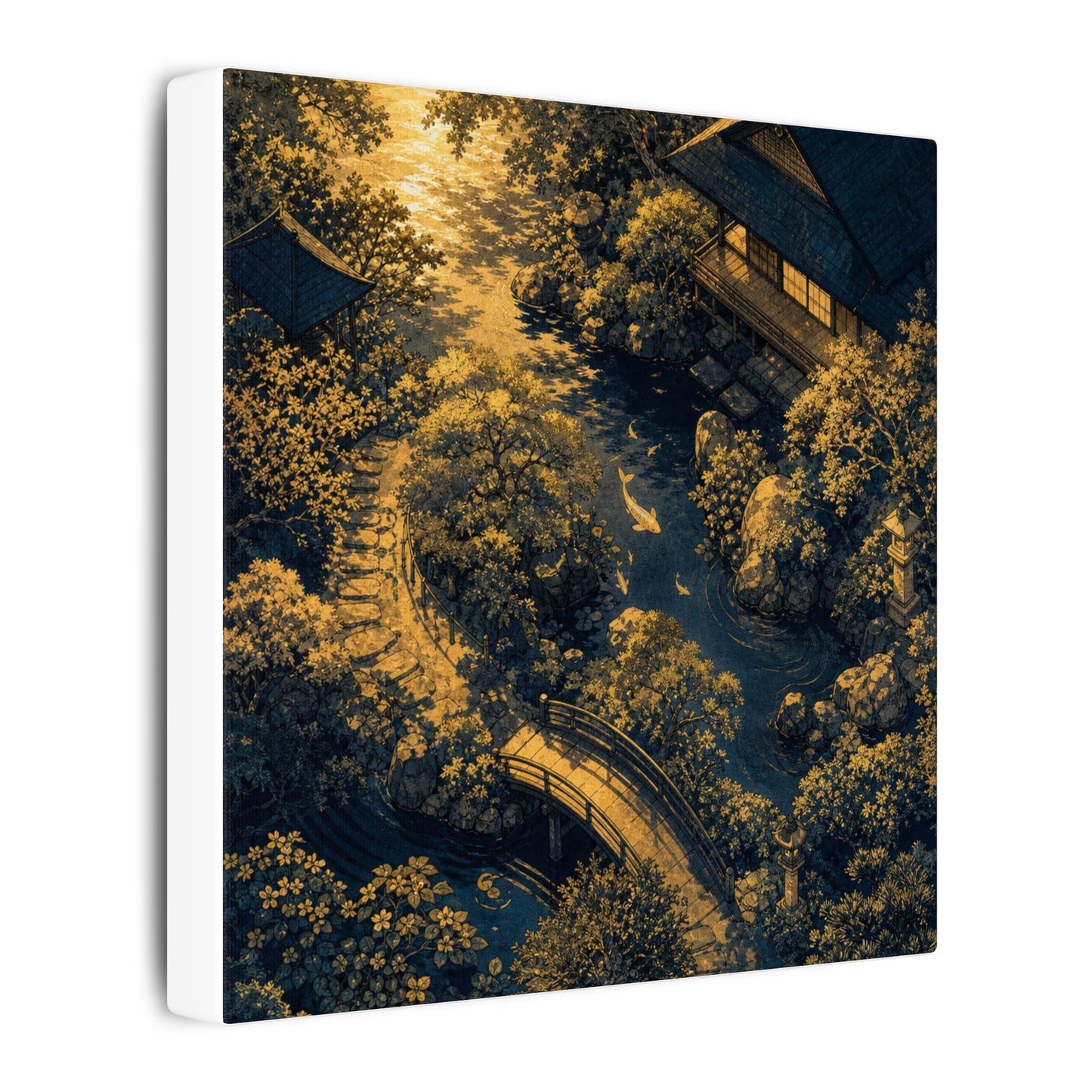 Contemplative Moonlit Garden Canvas Art - Ukiyo E Inspired Zen