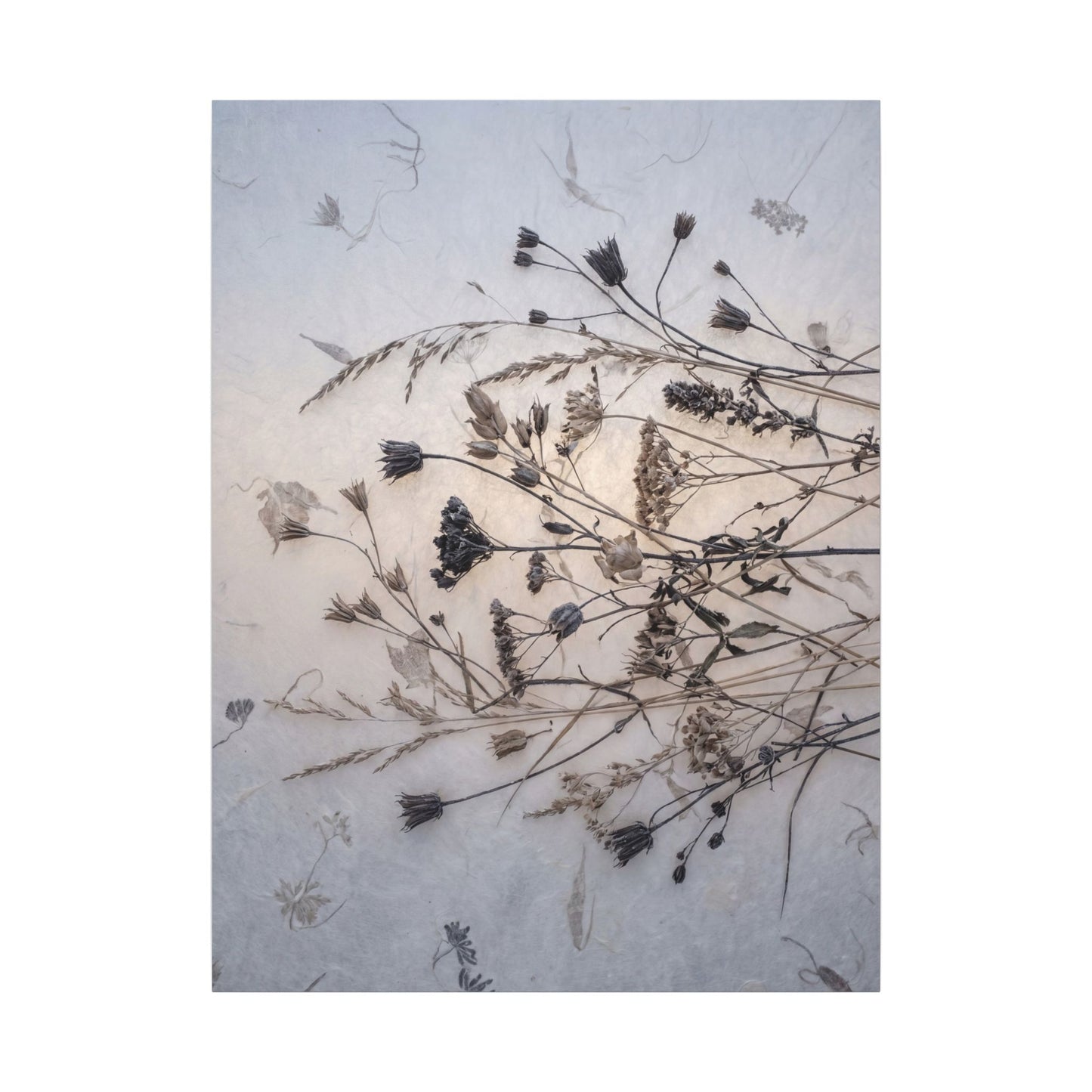 Elegant Dried Flowers Canvas Art - Japanese Pattern Japandi