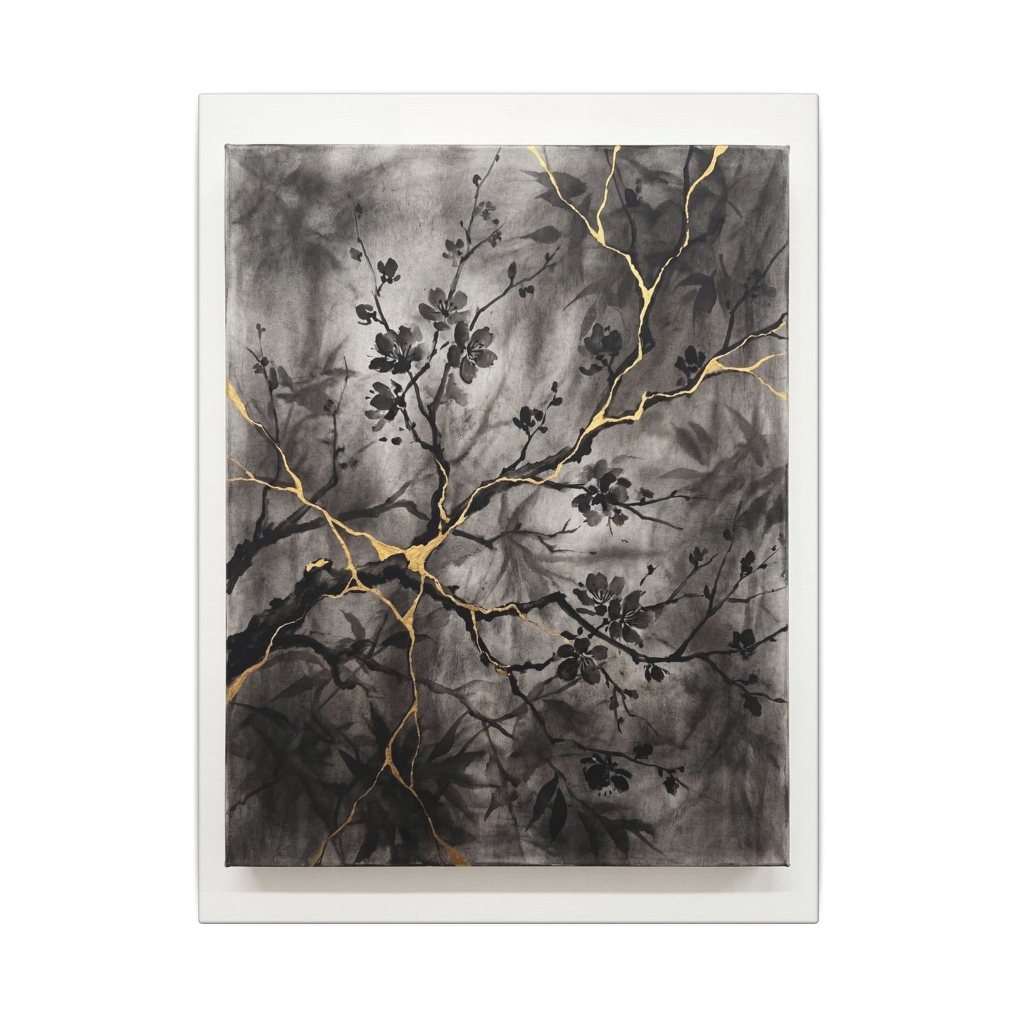 Kanso Cherry Blossom Canvas Art - Kintsugi Crackle Gold