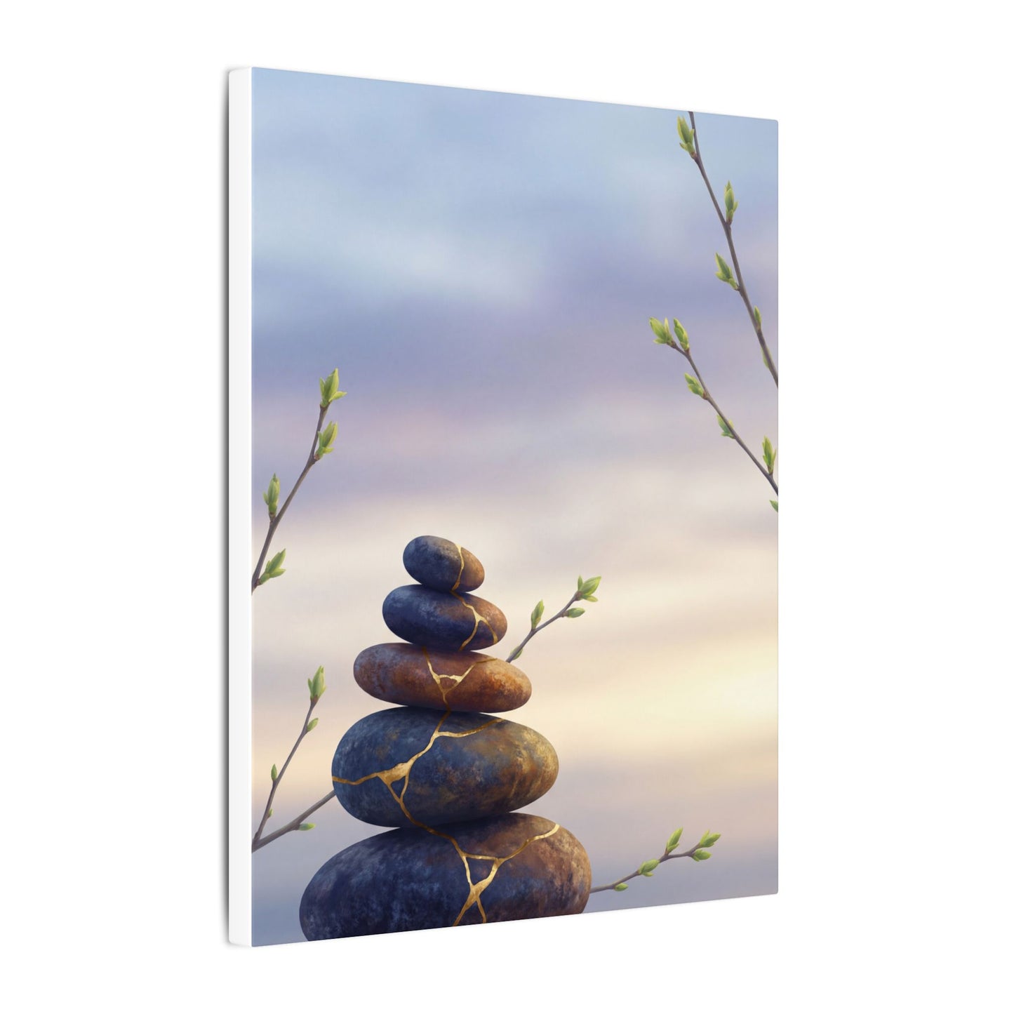 Spring River Stones Gold Vein Canvas Art | Philosophical Decor