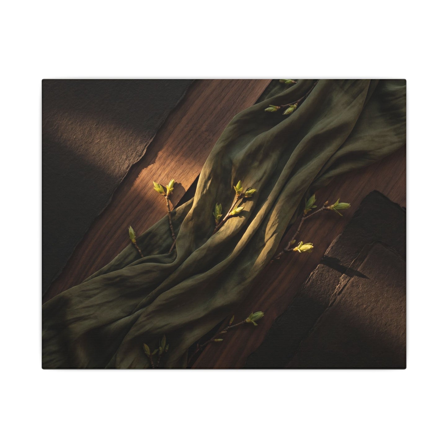 Silk Drape Canvas Art | Spring Dark Japandi Dark Texture Art