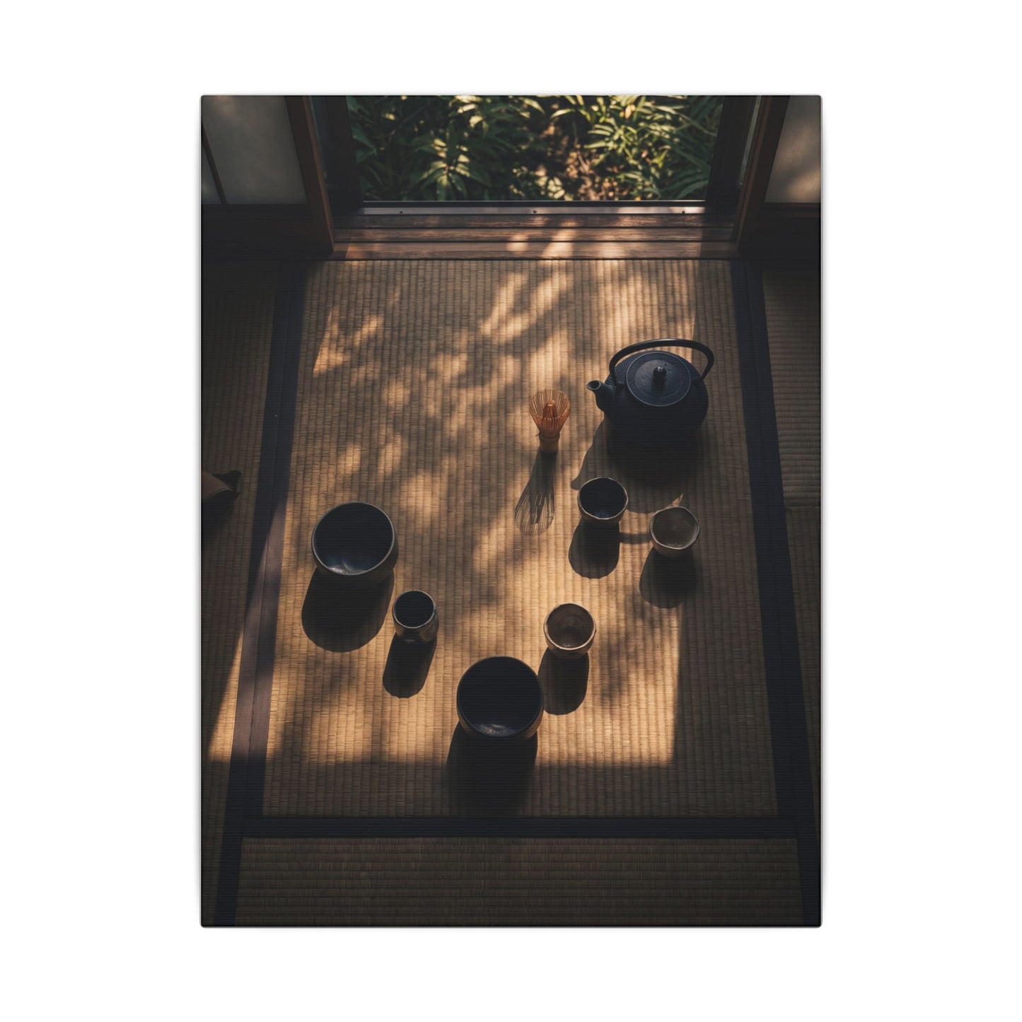 Shibui Tea Ceremony Canvas Art - Dark Japandi Shadow Zen