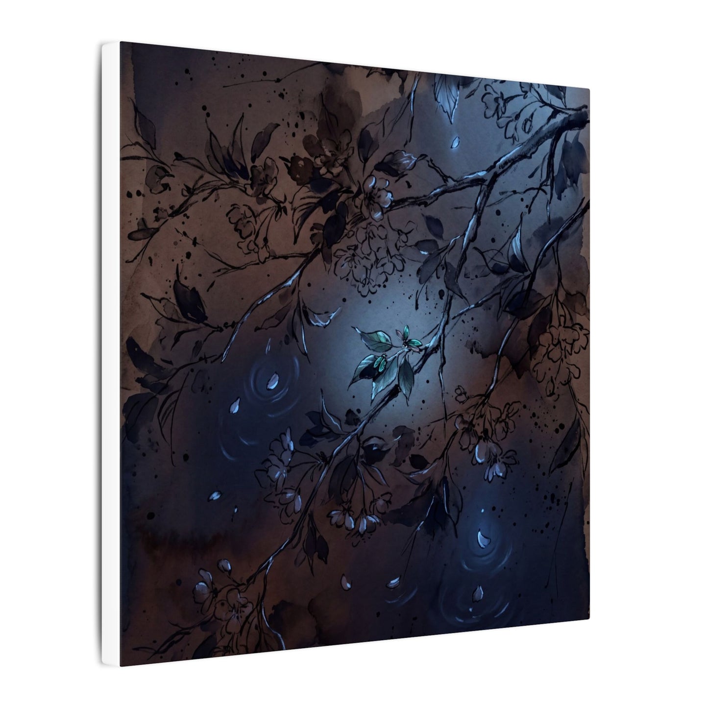 Bold Cherry Blossom Canvas Art - Charcoal Ink Dark Japandi