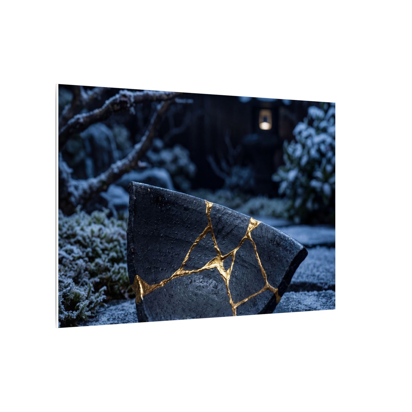 Moonlit Garden Winter Canvas Art | Kintsugi Artful Design
